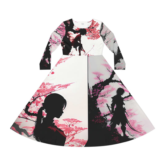 Cherry Blossom Women's Long Sleeve Dance Dress (AOP)