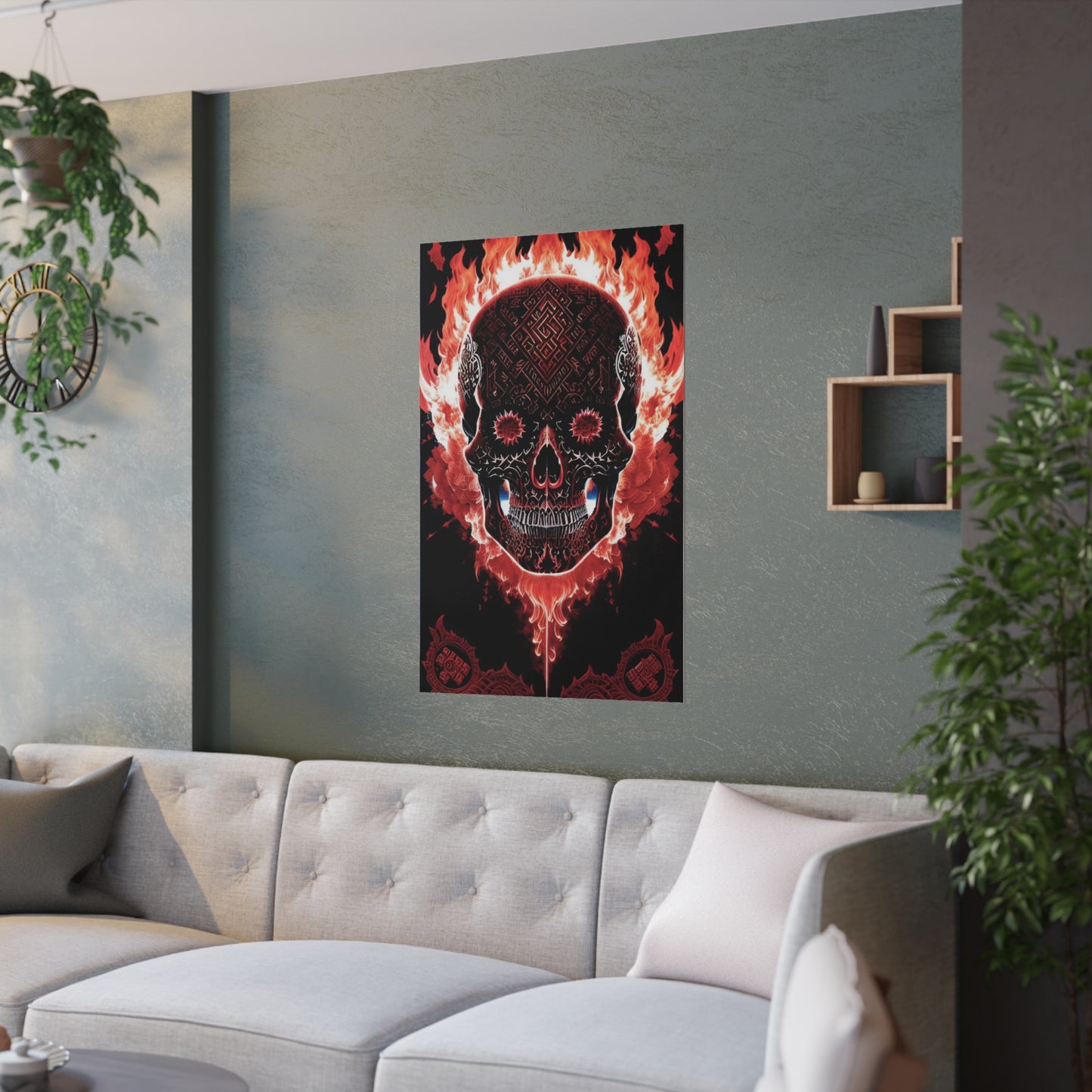 Red flame skull Satin Posters (210gsm)