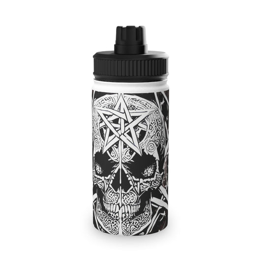 Pentagram Skull Stainless Steel Water Bottle, Sports Lid