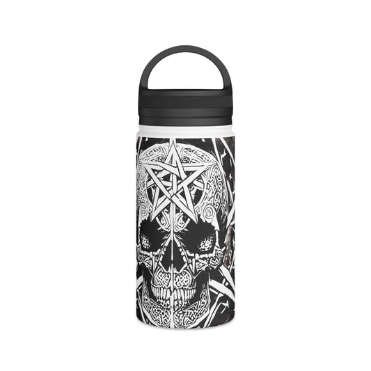 Pentagram Skull Stainless Steel Water Bottle, Handle Lid