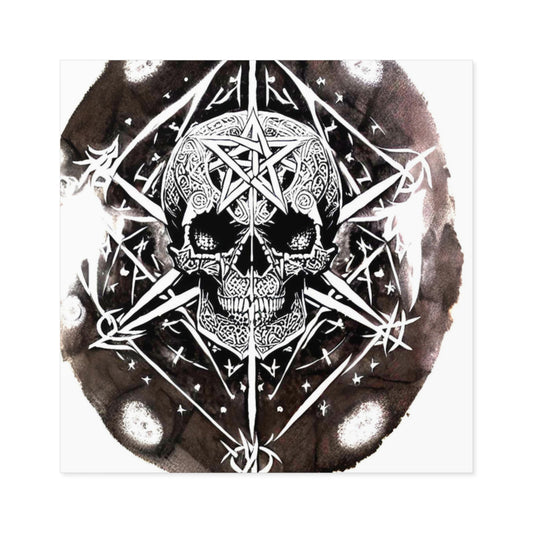 Pentagram Skull Laminate Stickers, Square