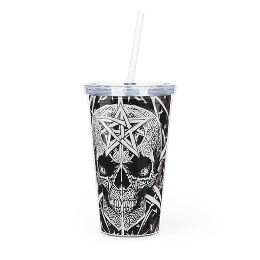 Pentagram Skull Plastic Tumbler with Straw