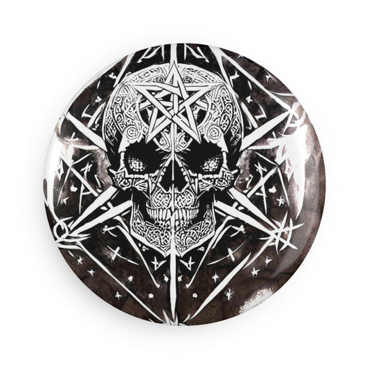 Pentagram Skull Button Magnet, Round (1 & 10 pcs)