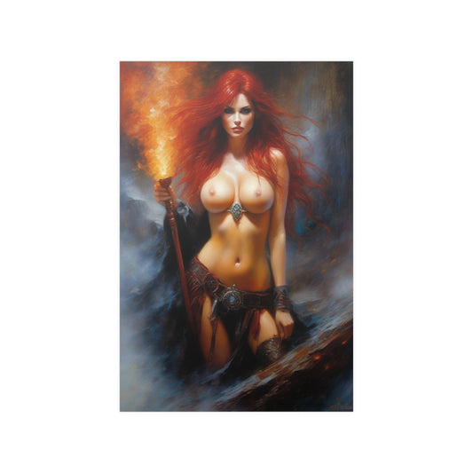 Redhead torch bearer Satin Posters (210gsm)