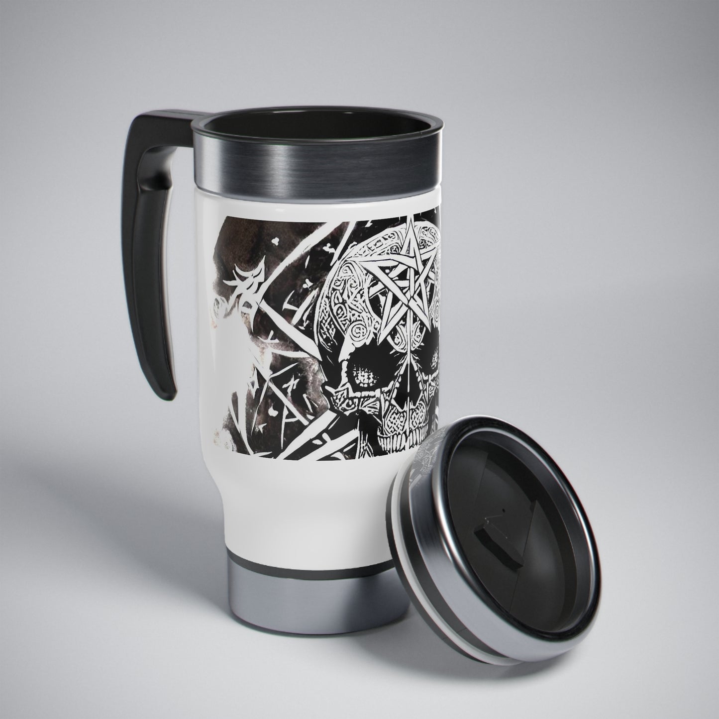 Pentagram Skull Stainless Steel Travel Mug with Handle, 14oz