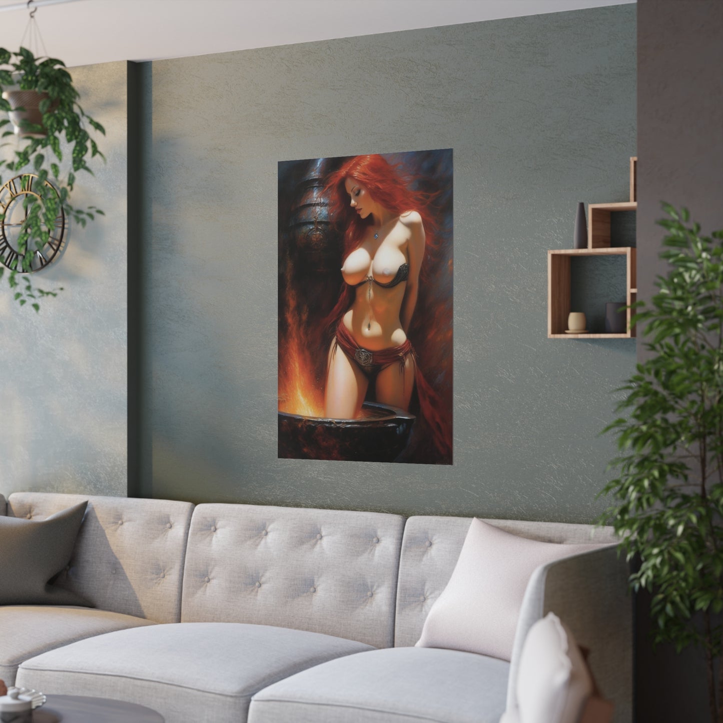 Redhead fire woman Satin Posters (210gsm)