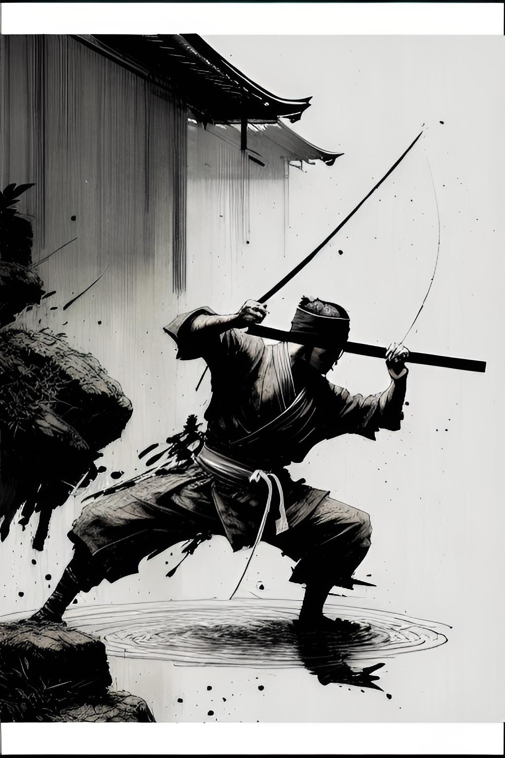 ninja japanese sword art black and white