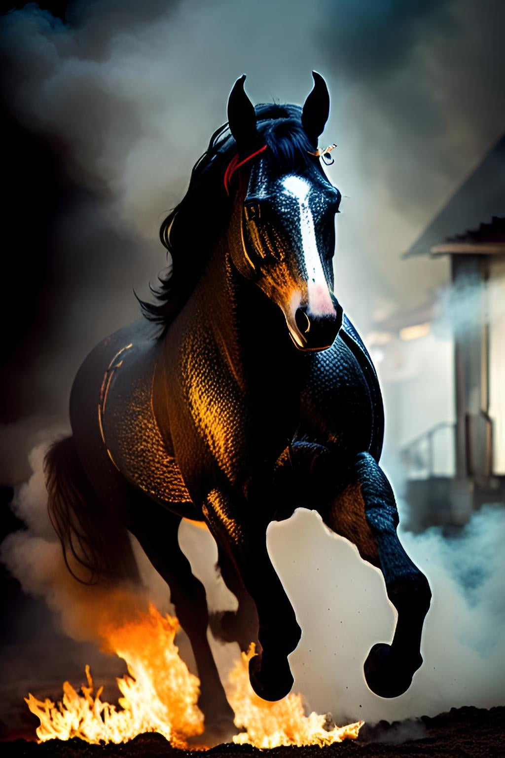dark horse fire on ground running smokey bleak