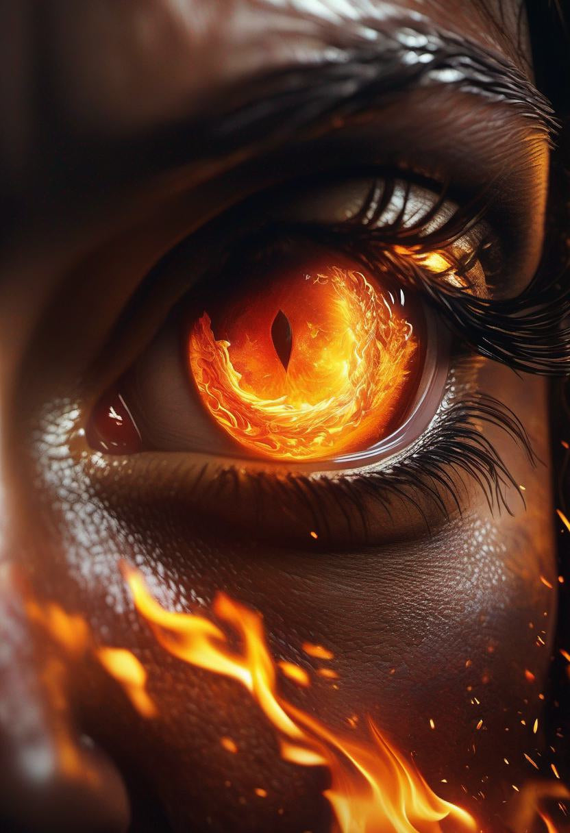 eye burning flames destroying eyelash red anger