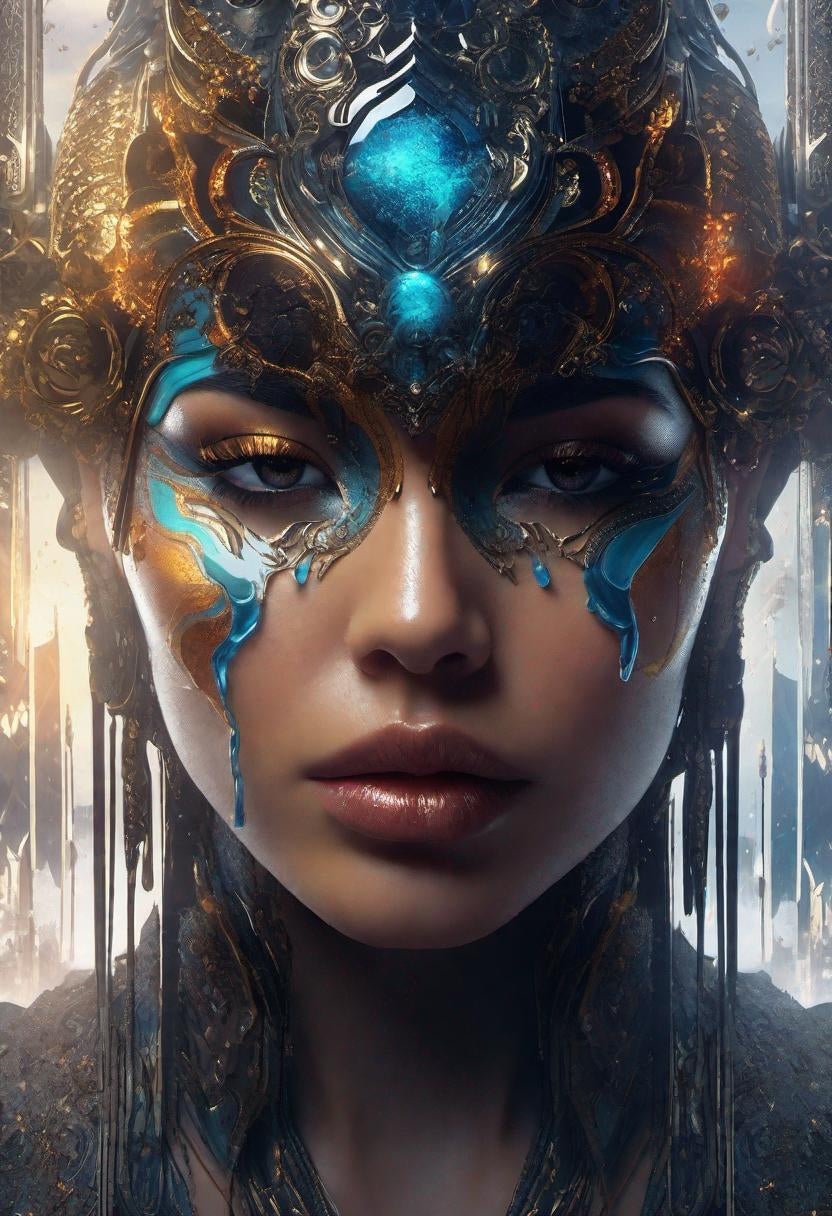 gold woman melting eyes colorful blue