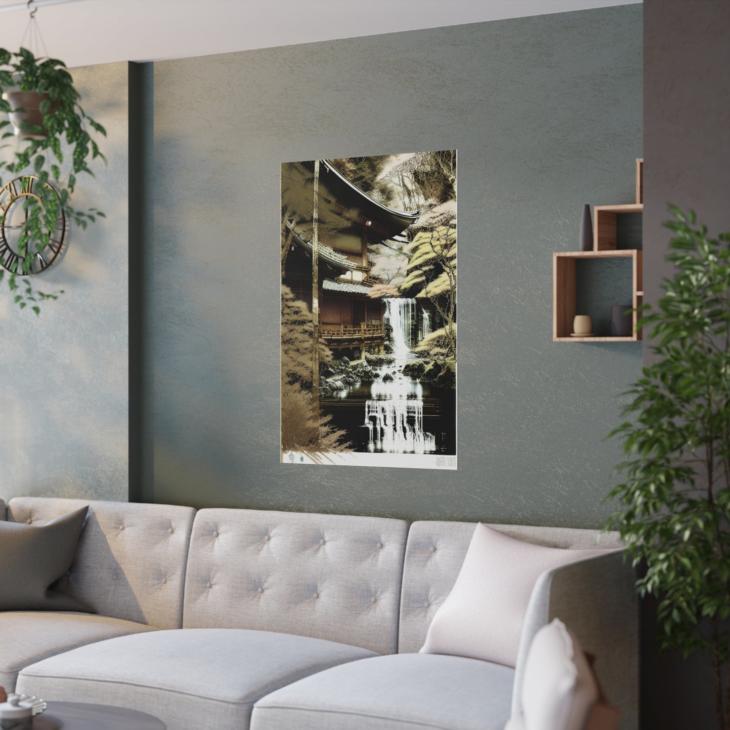 japanese waterfall Satin Posters (210gsm)