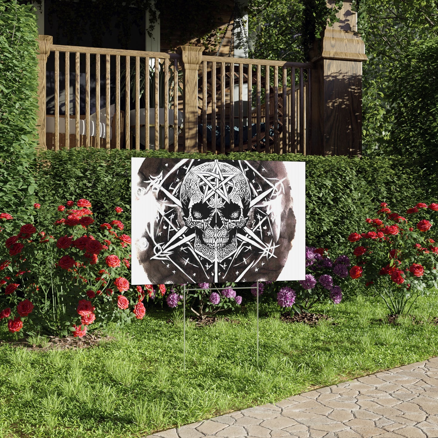 Pentagram Skull Lawn Sign