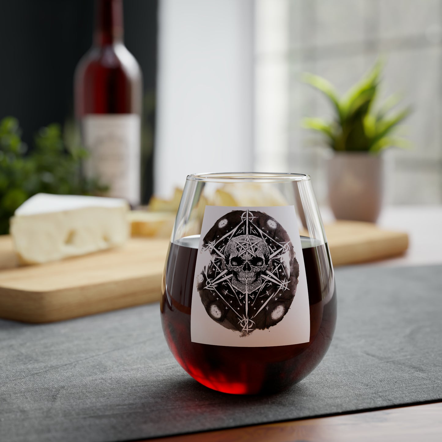 Pentagram Skull Stemless Wine Glass, 11.75oz