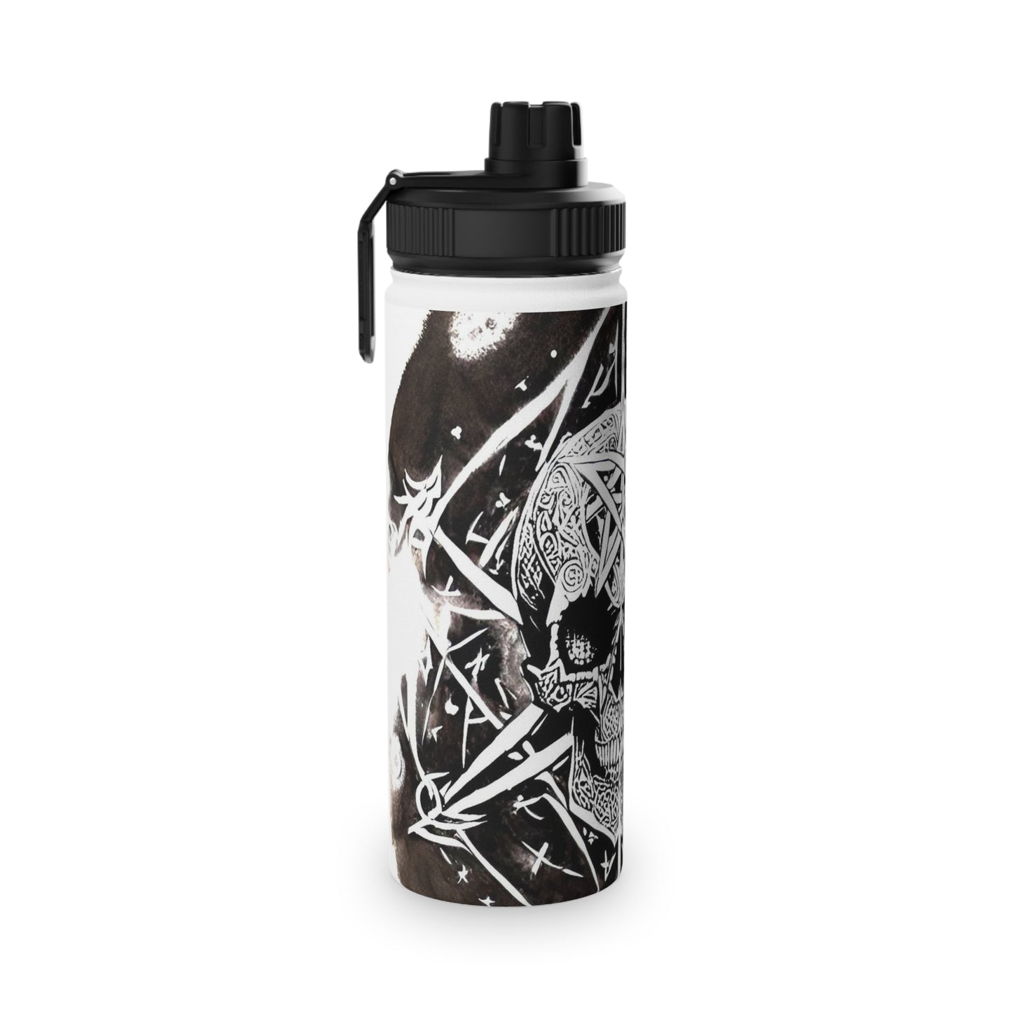 Pentagram Skull Stainless Steel Water Bottle, Sports Lid