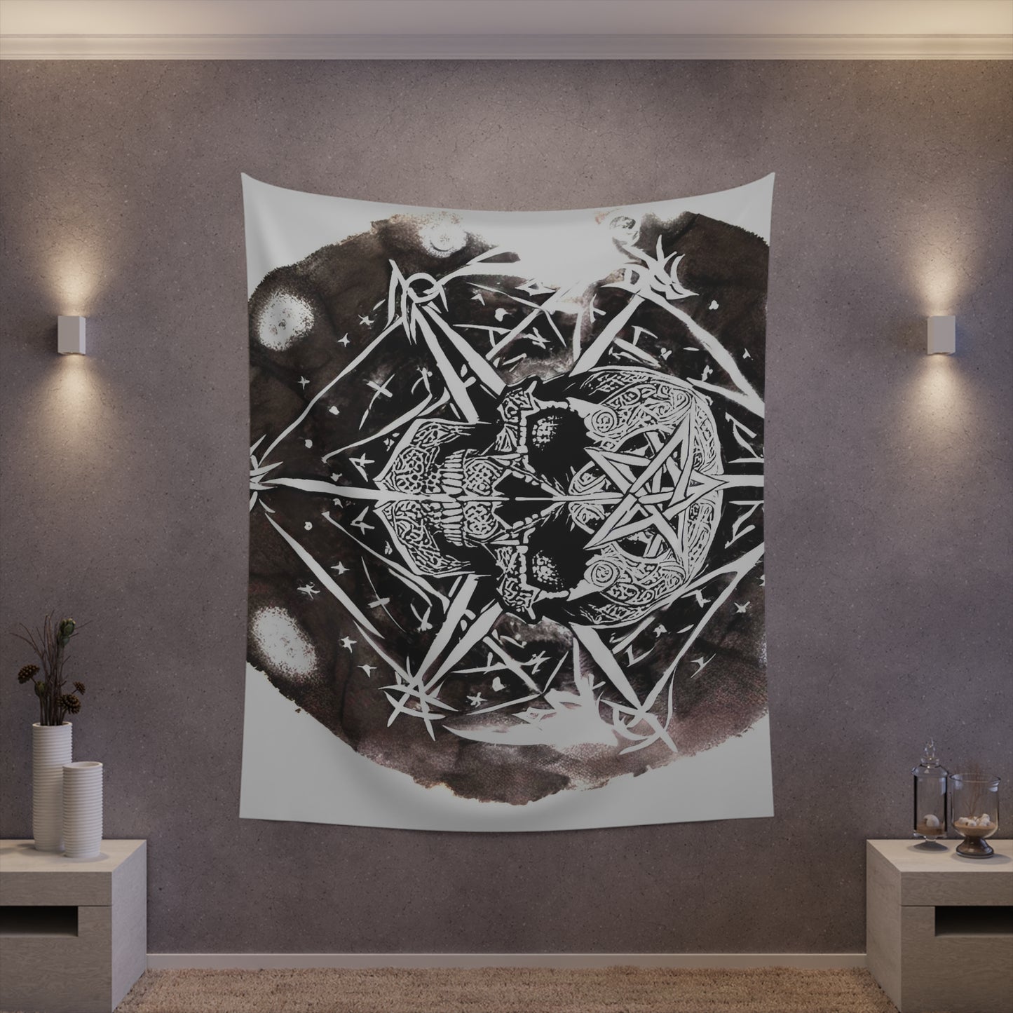 Pentagram Skull Printed Wall Tapestry