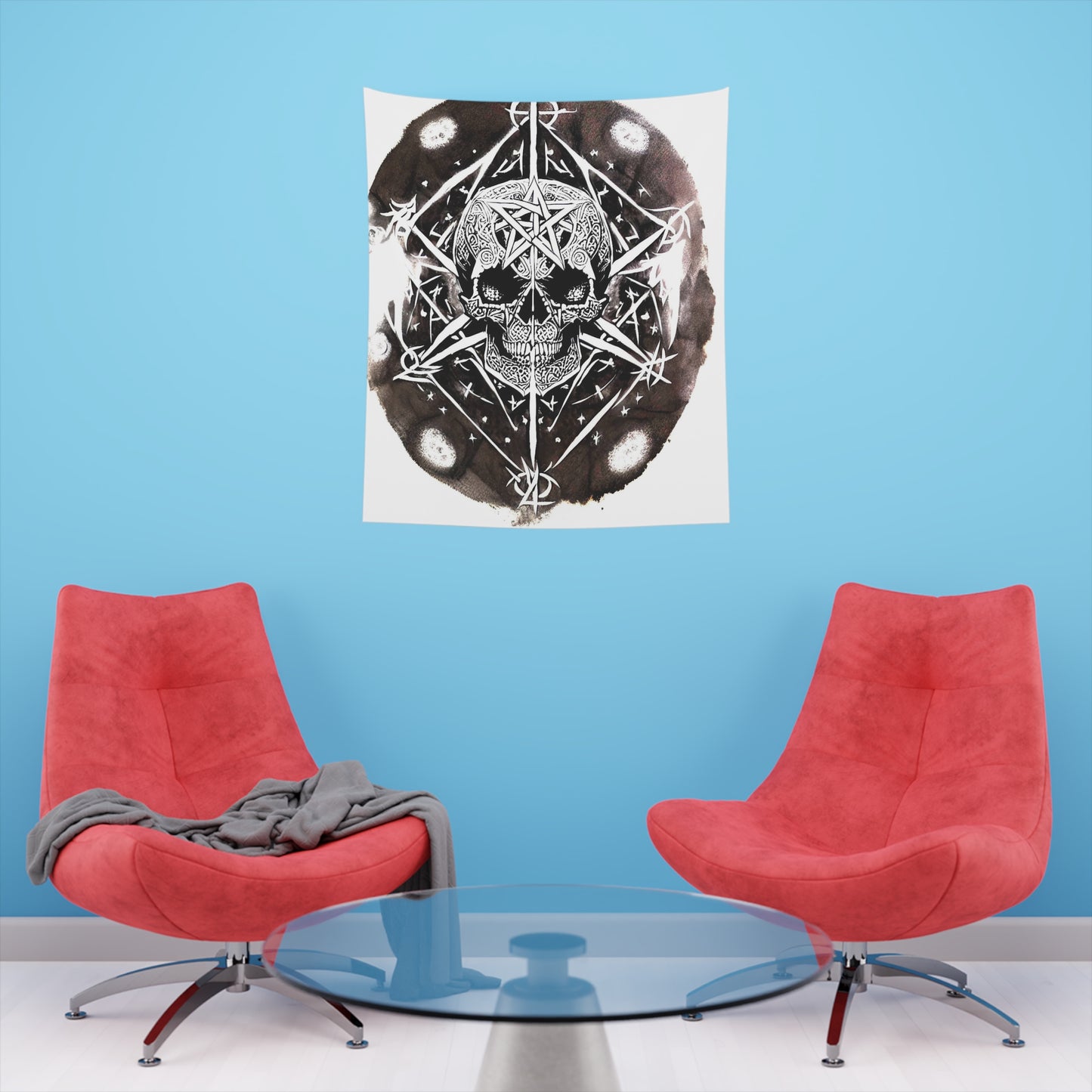 Pentagram Skull Printed Wall Tapestry