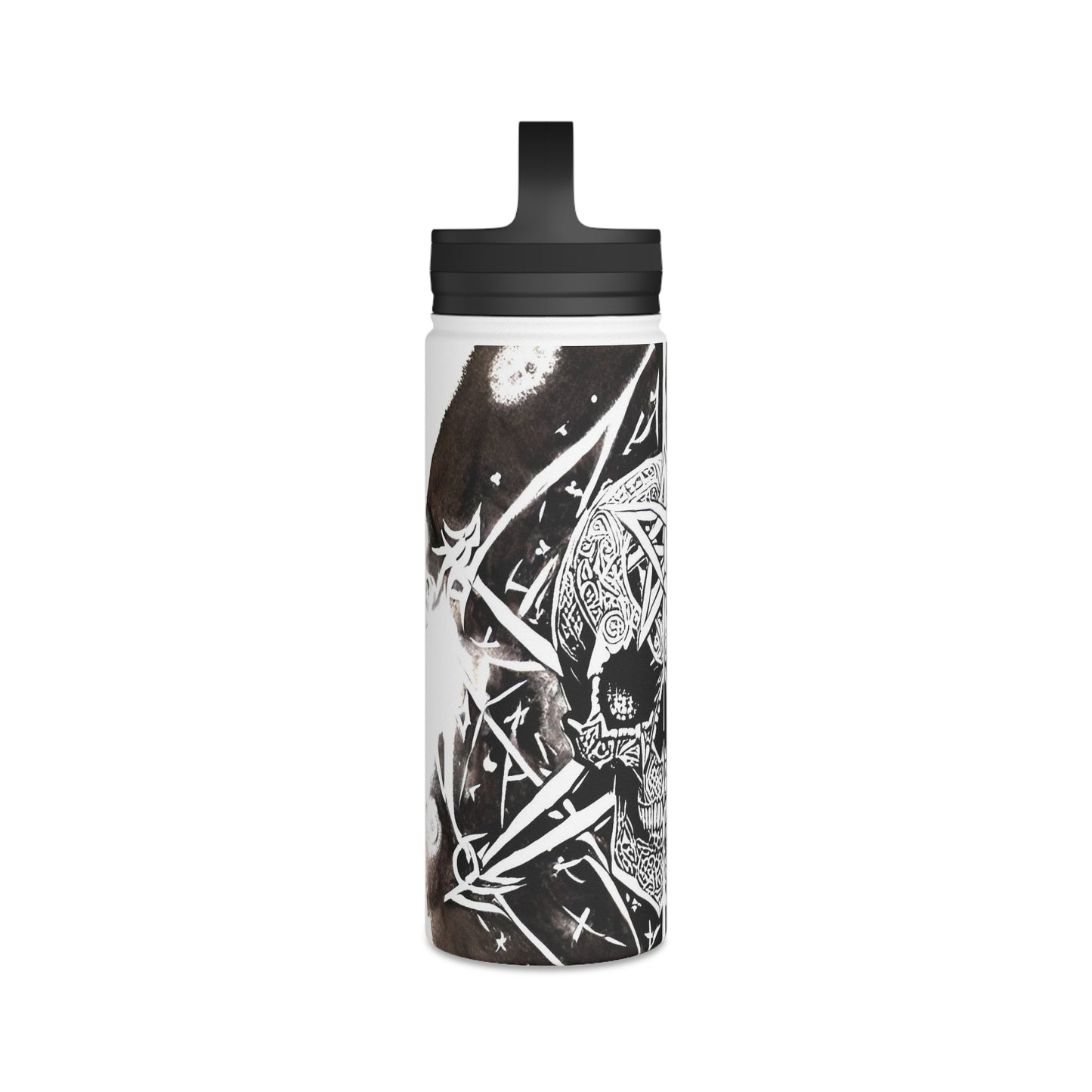 Pentagram Skull Stainless Steel Water Bottle, Handle Lid