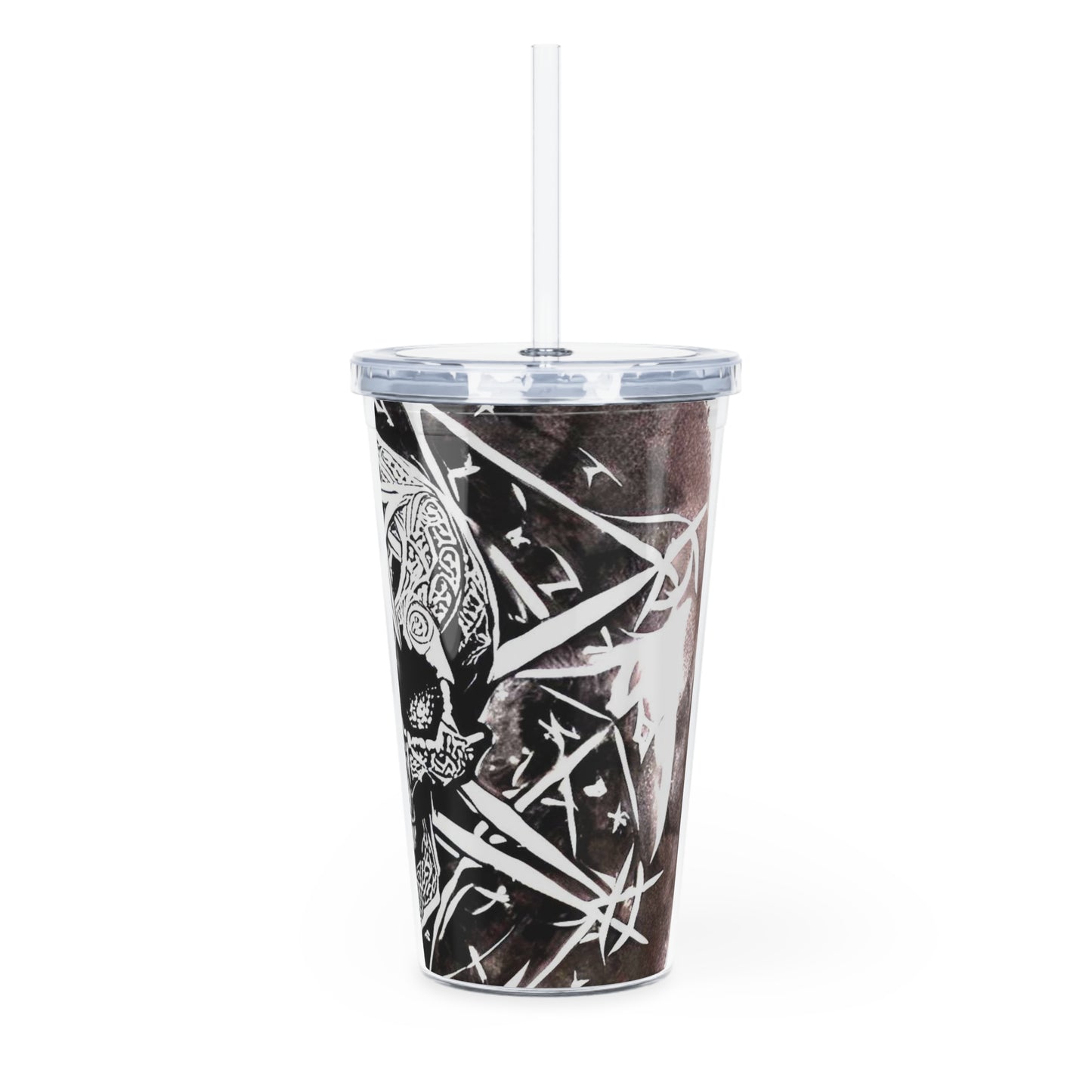 Pentagram Skull Plastic Tumbler with Straw