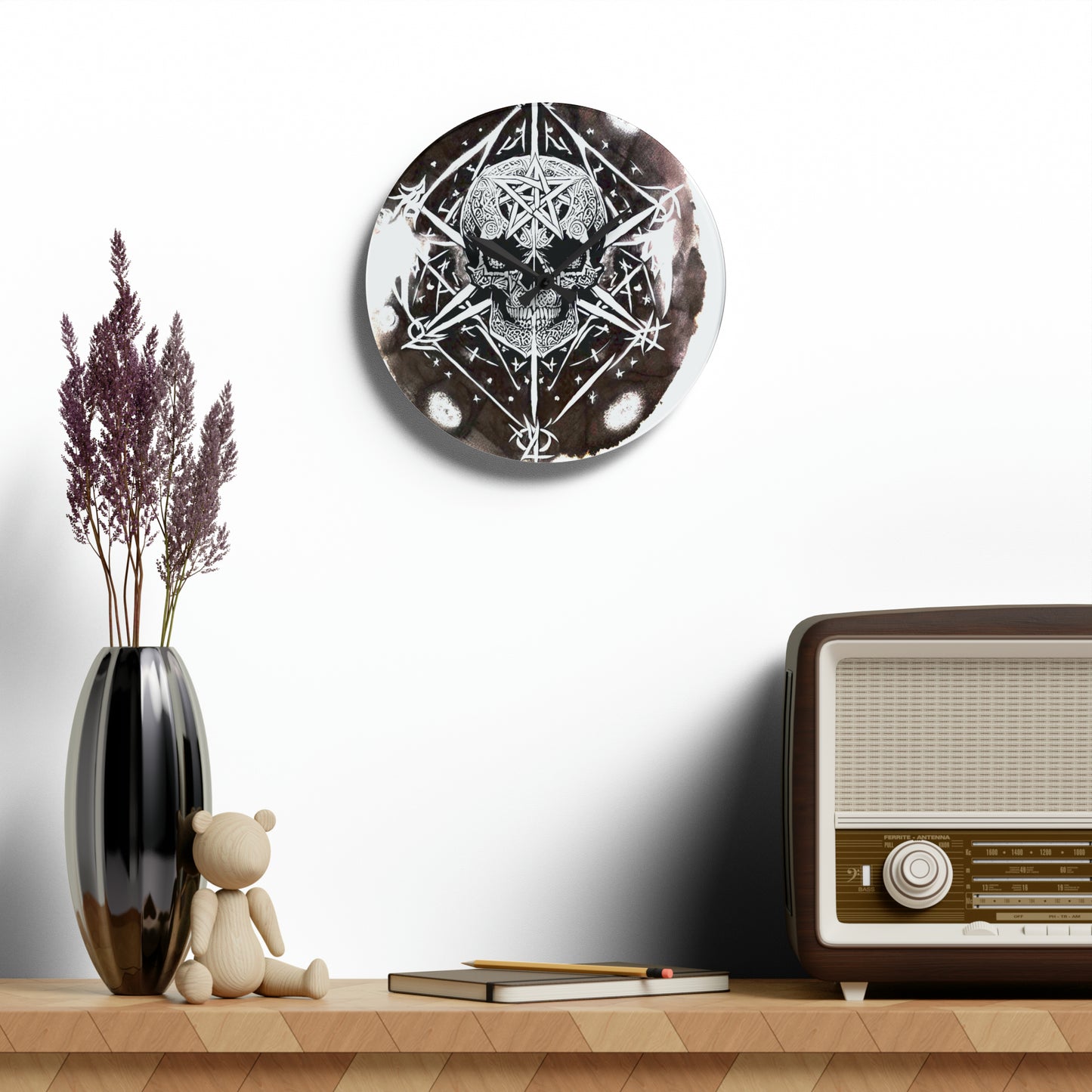 Pentagram Skull Acrylic Wall Clock