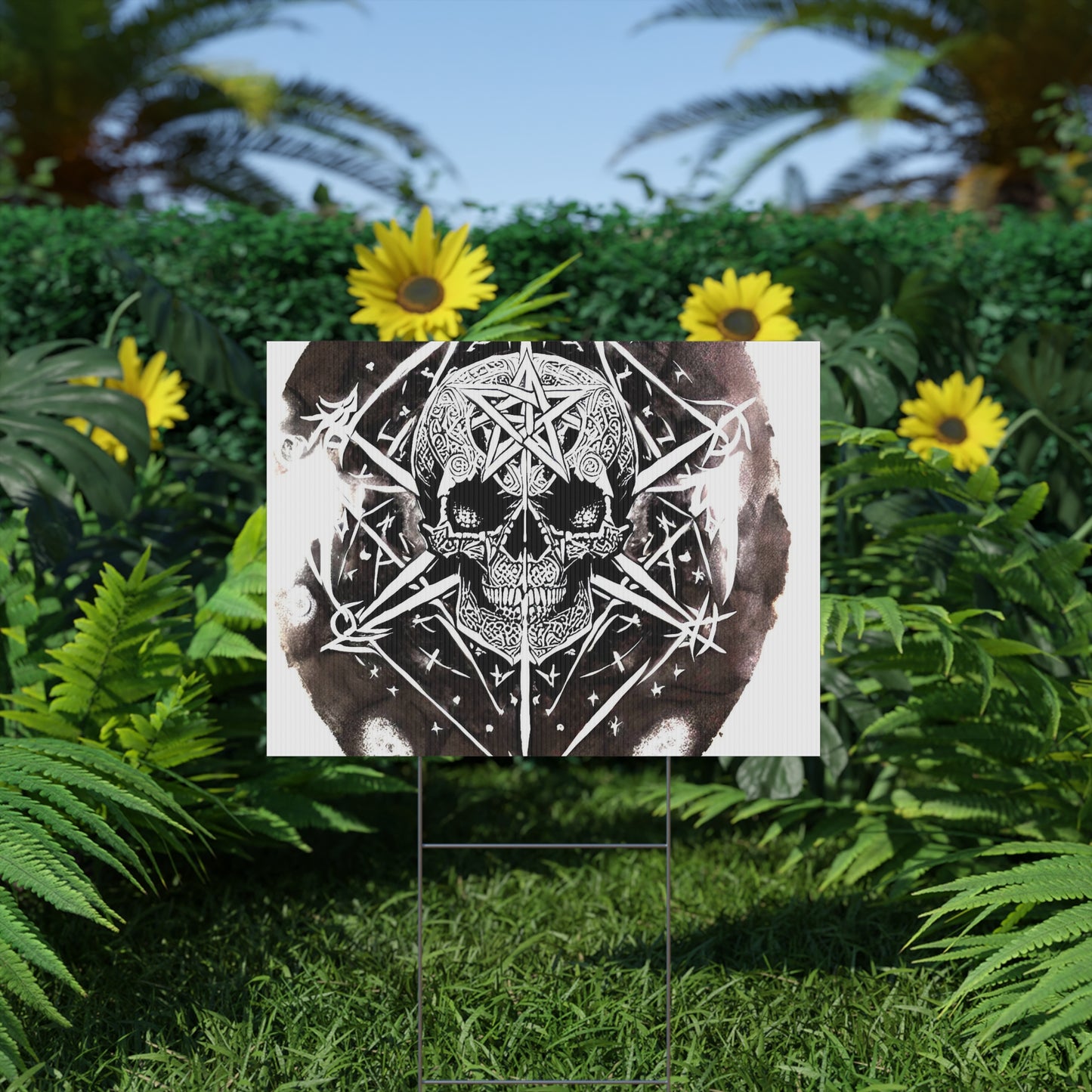 Pentagram Skull Plastic Yard Sign