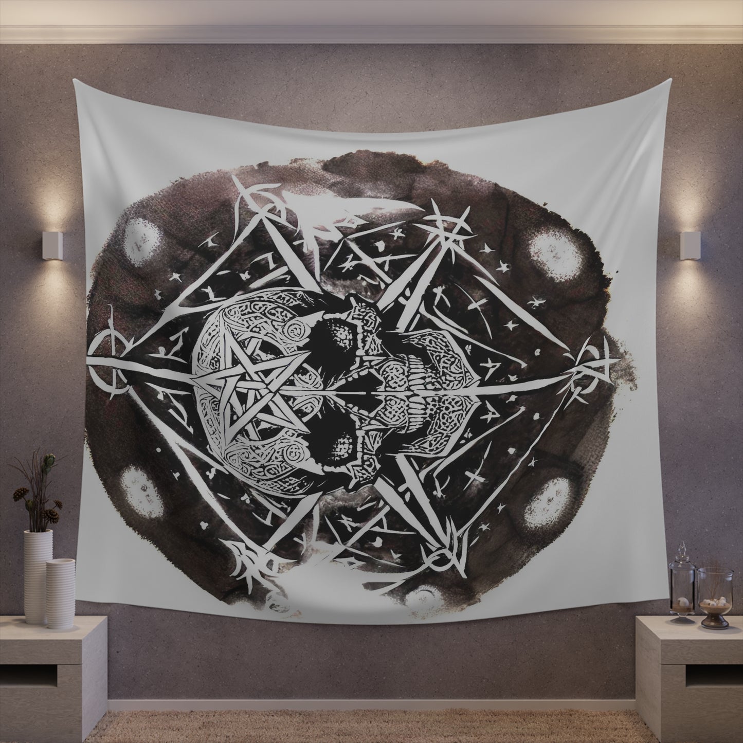 Pentagram Skull Printed Wall Tapestry