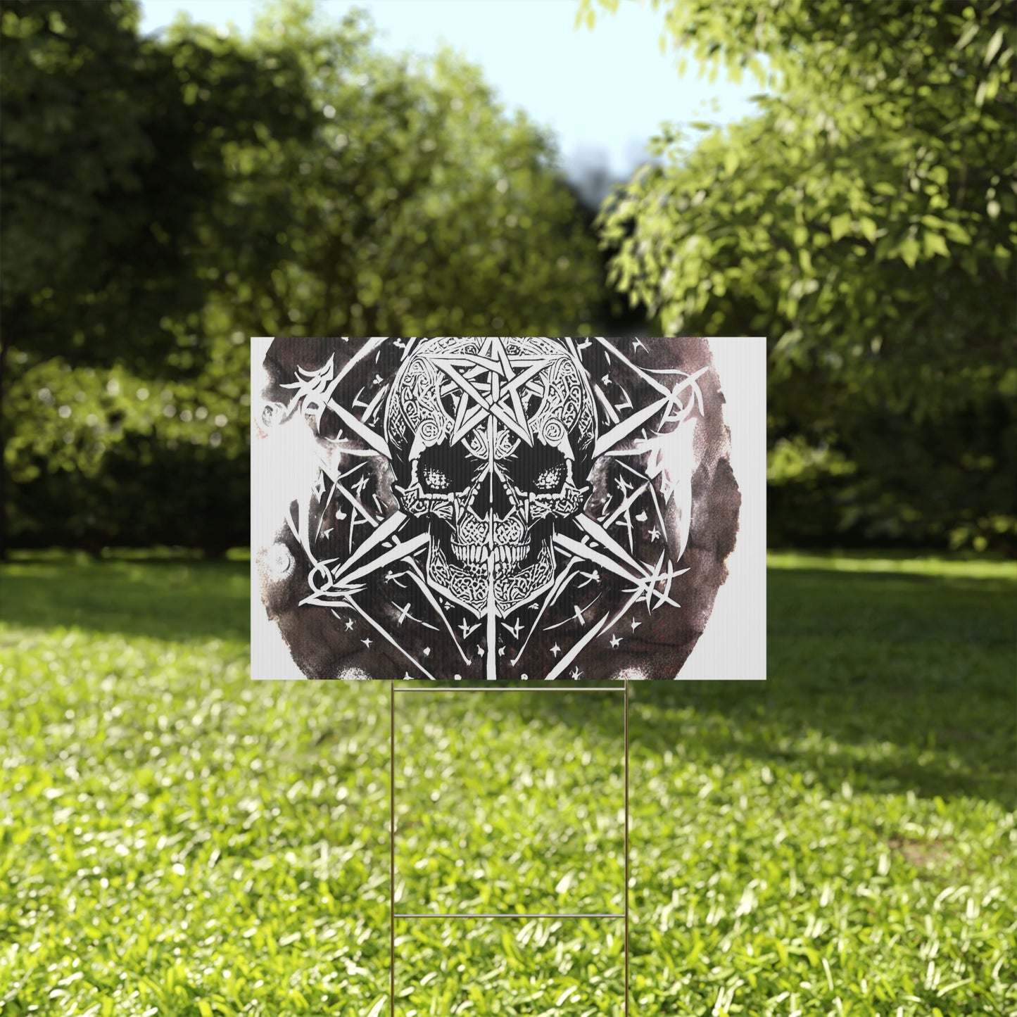 Pentagram Skull Plastic Yard Sign