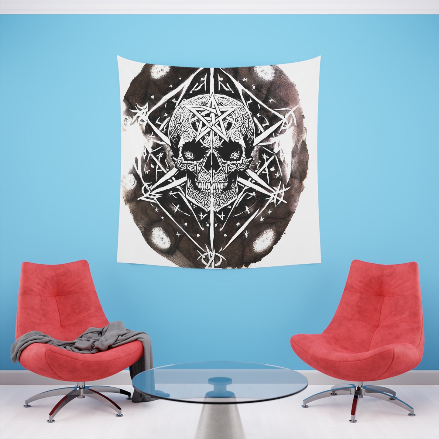 Pentagram Skull Printed Wall Tapestry