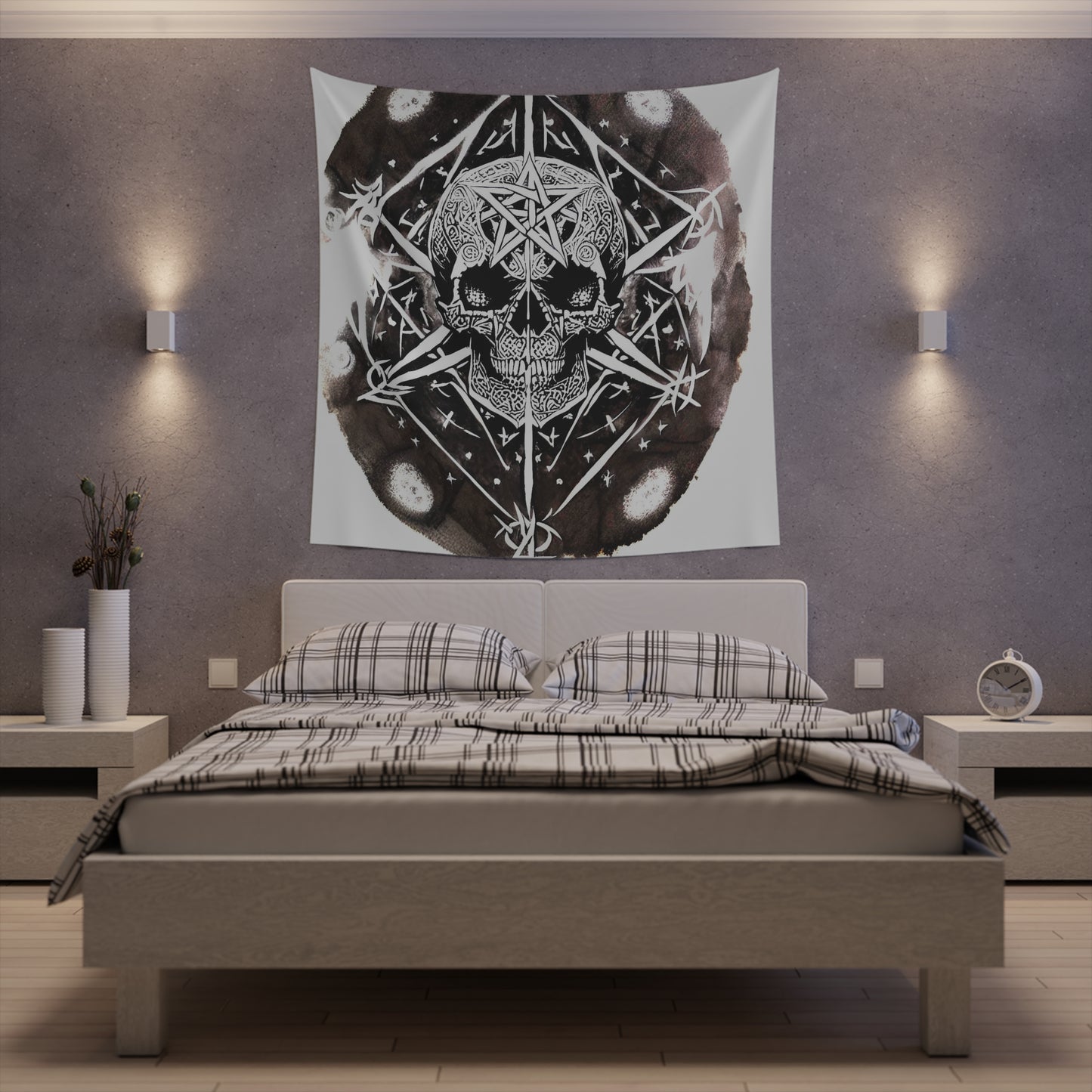 Pentagram Skull Printed Wall Tapestry