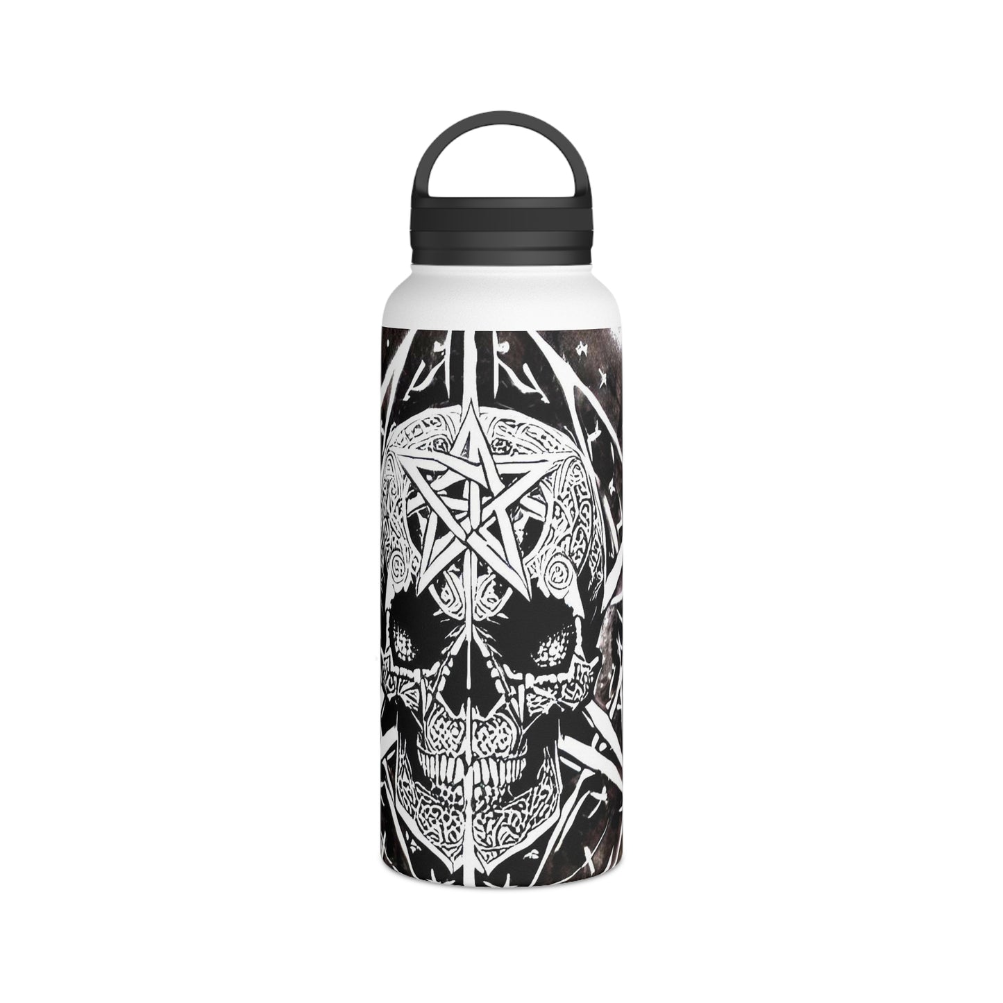 Pentagram Skull Stainless Steel Water Bottle, Handle Lid