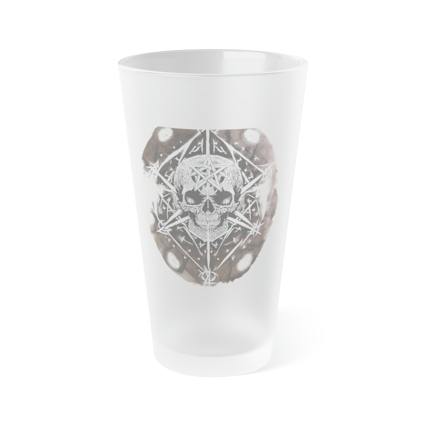 Pentagram Skull Frosted Pint Glass, 16oz