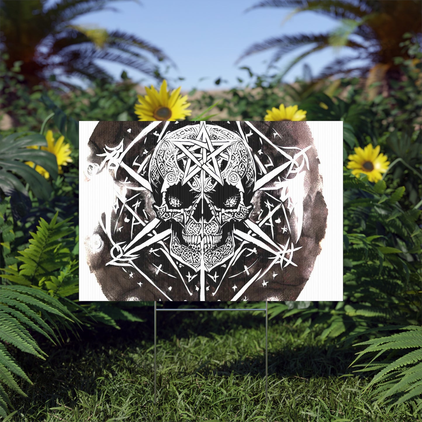 Pentagram Skull Lawn Sign