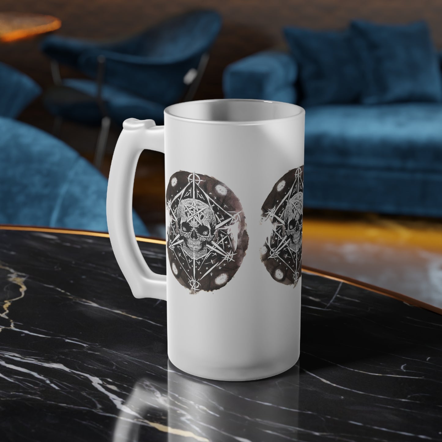 Pentagram Skull Frosted Glass Beer Mug