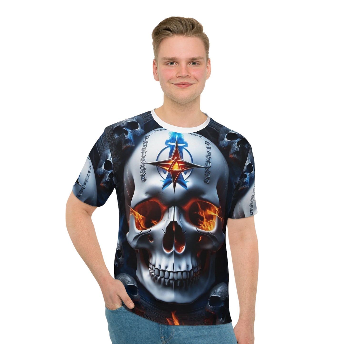 Flame Skull Men's Loose T-shirt (AOP)