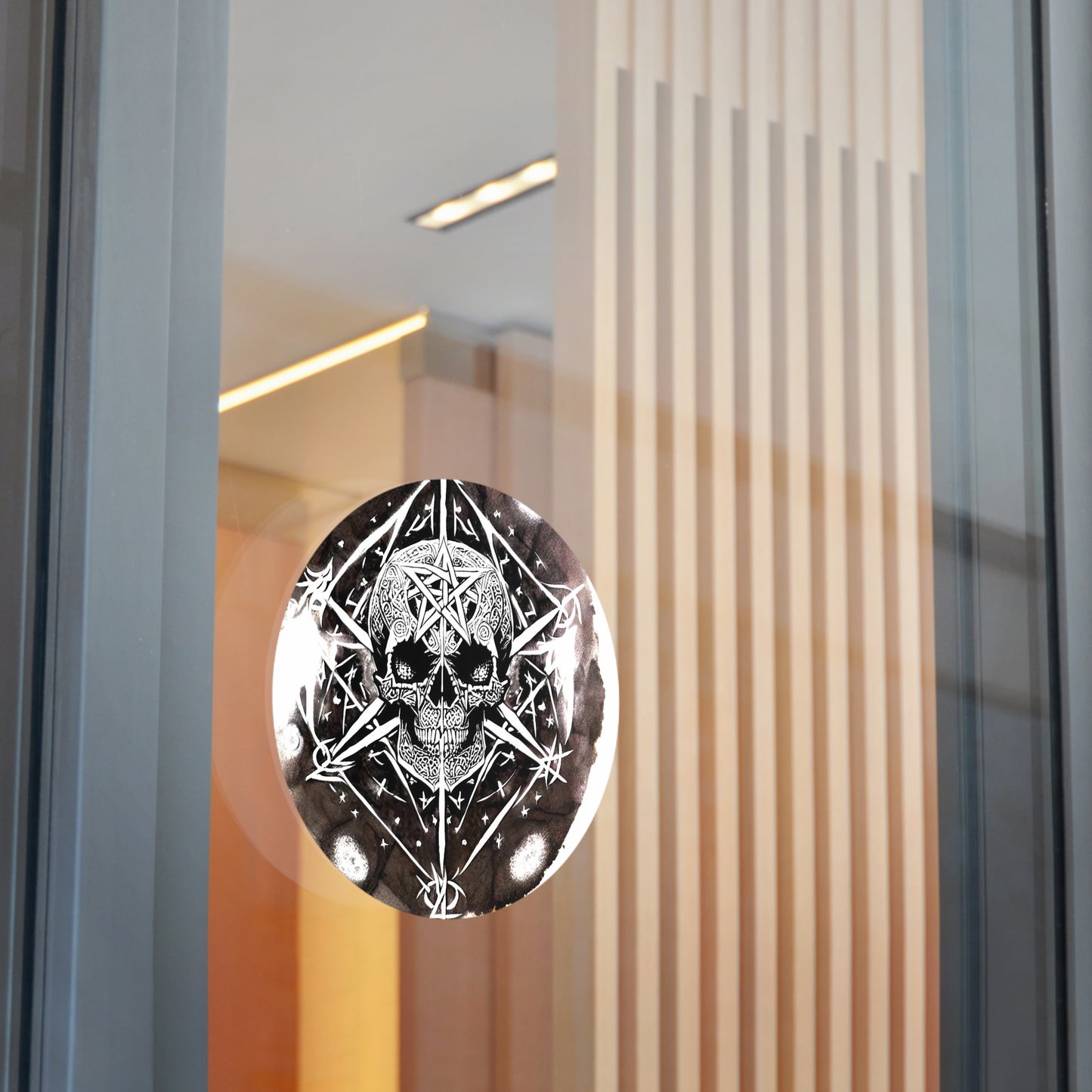 Pentagram Skull Round Vinyl Stickers