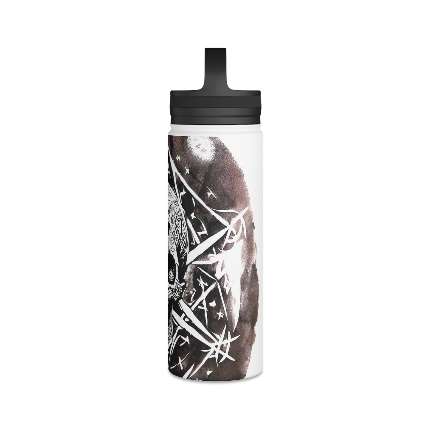 Pentagram Skull Stainless Steel Water Bottle, Handle Lid