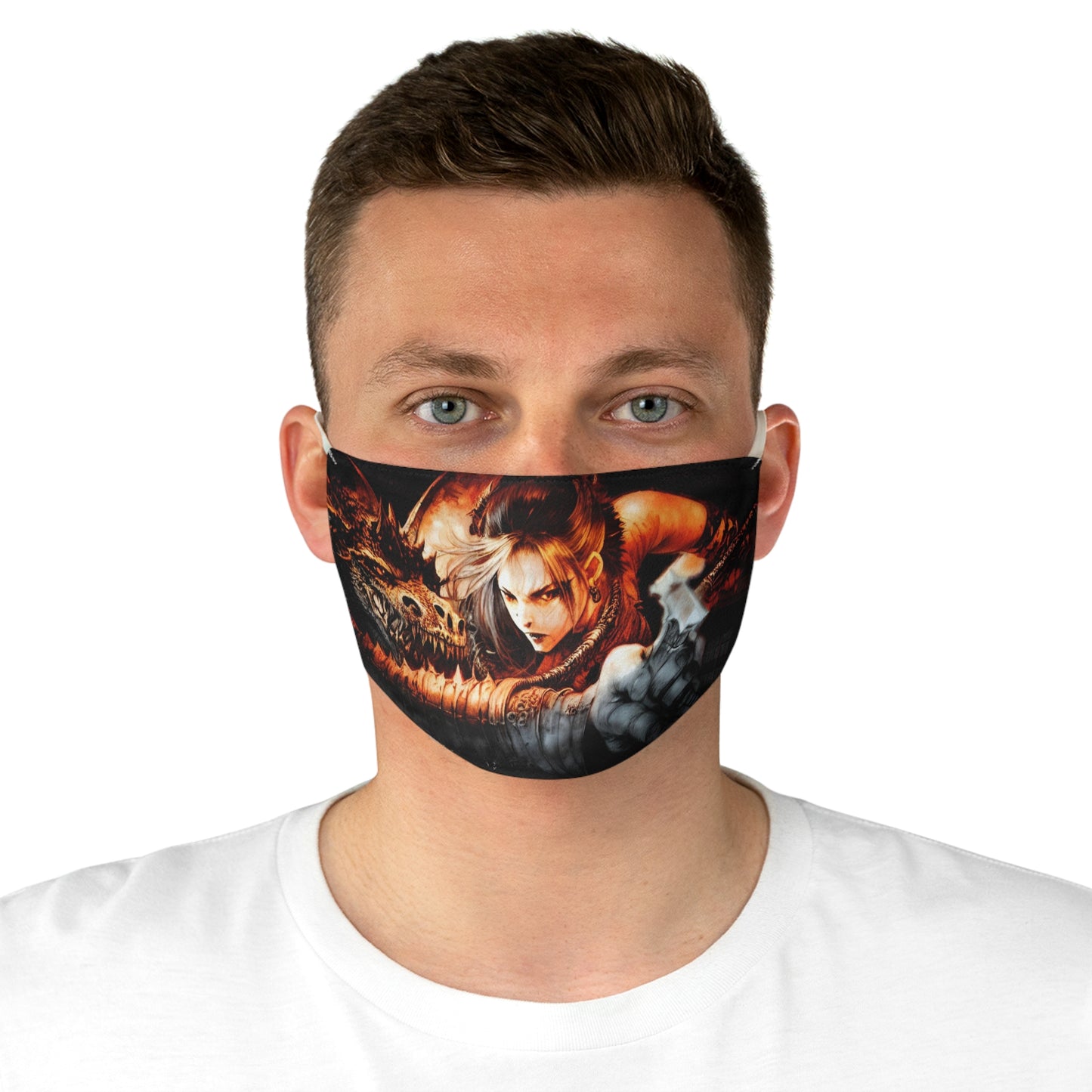 Dragon and woman Fabric Face Mask