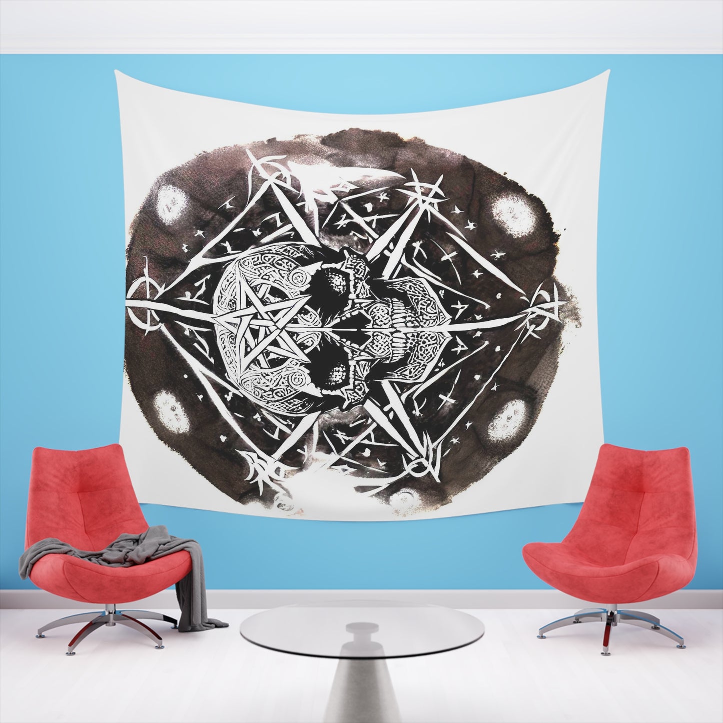 Pentagram Skull Printed Wall Tapestry