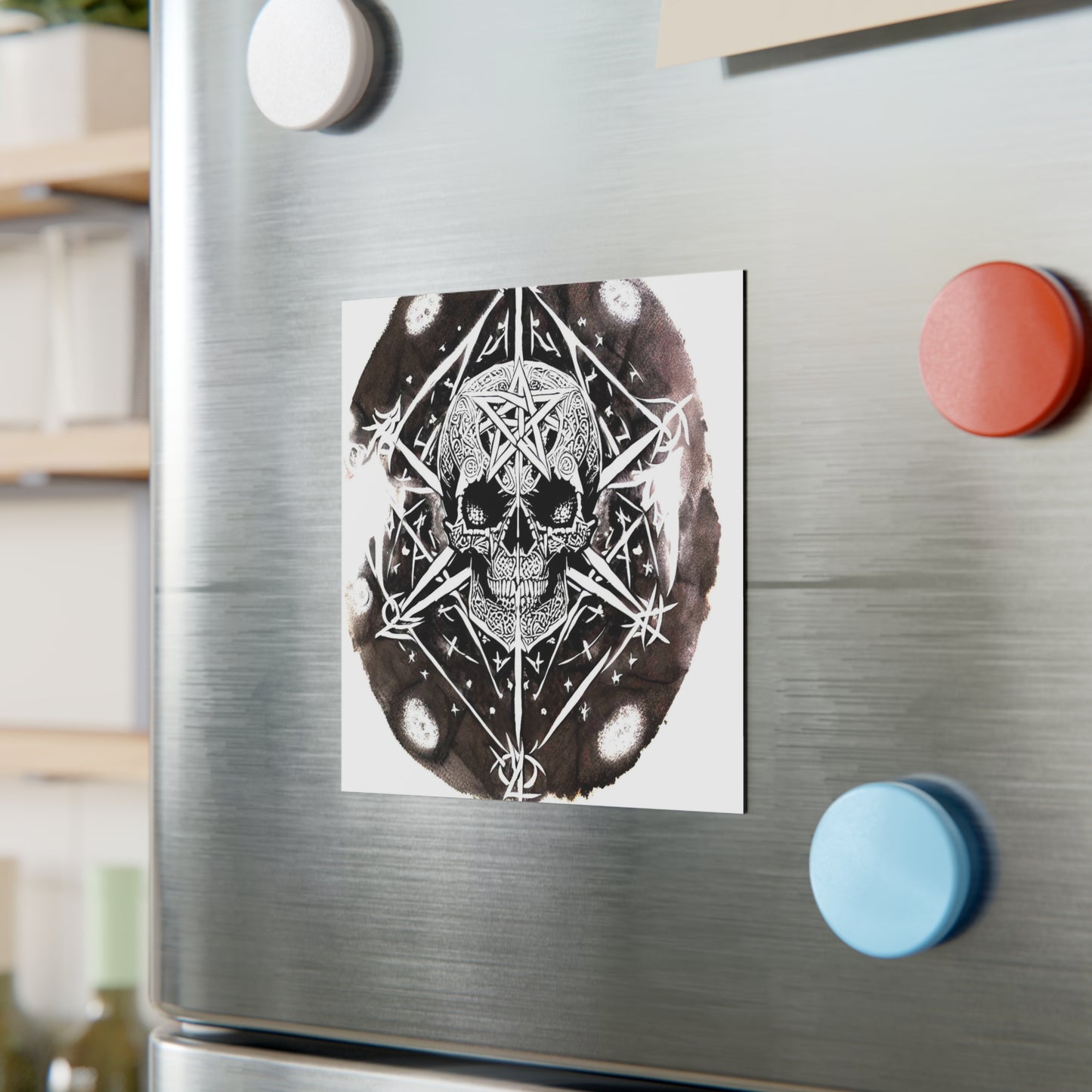 Pentagram Skull Square Magnet