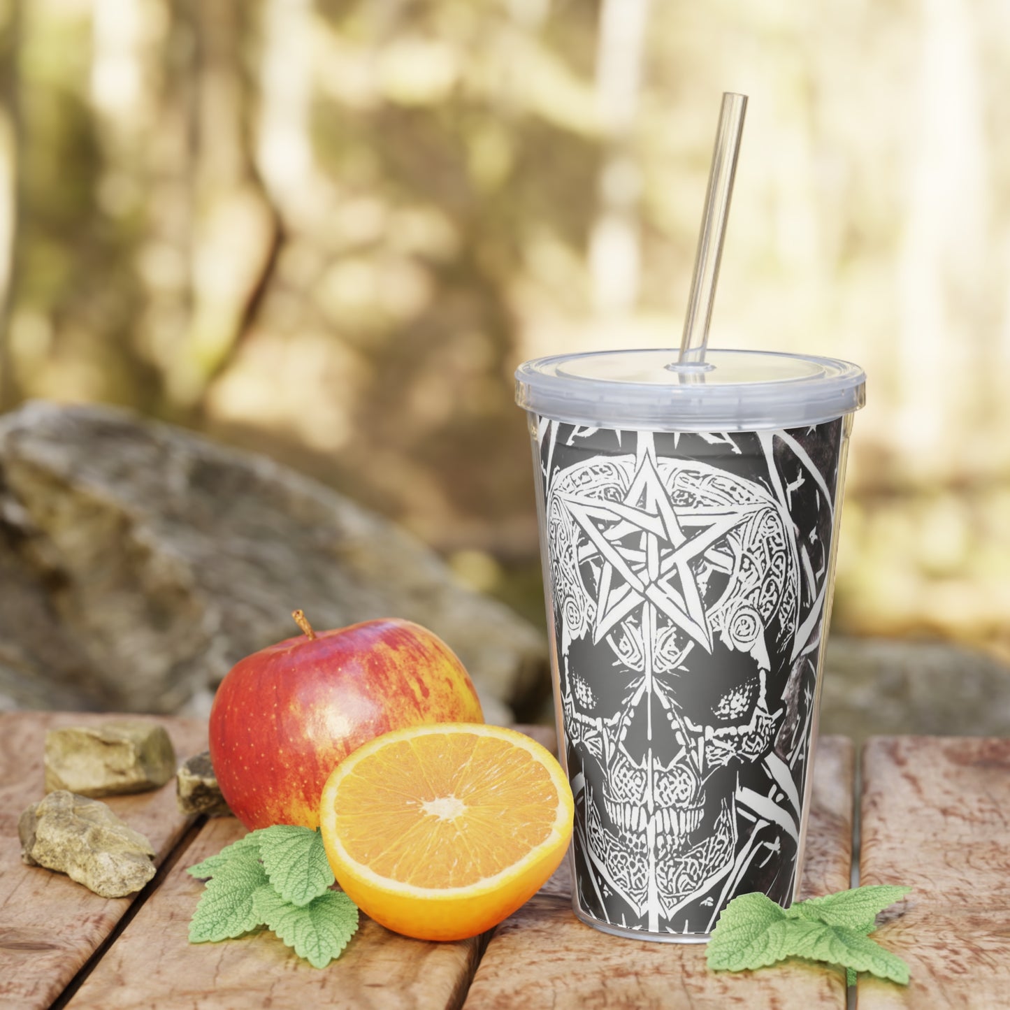 Pentagram Skull Plastic Tumbler with Straw