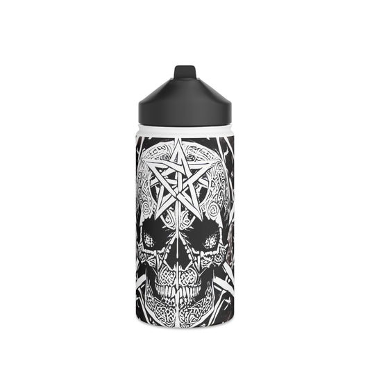 Pentagram Skull Stainless Steel Water Bottle, Standard Lid