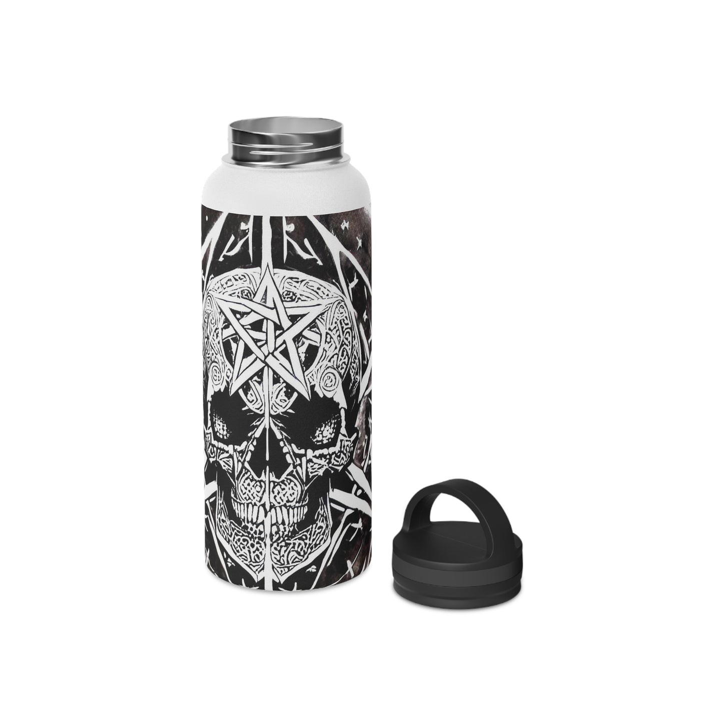 Pentagram Skull Stainless Steel Water Bottle, Handle Lid