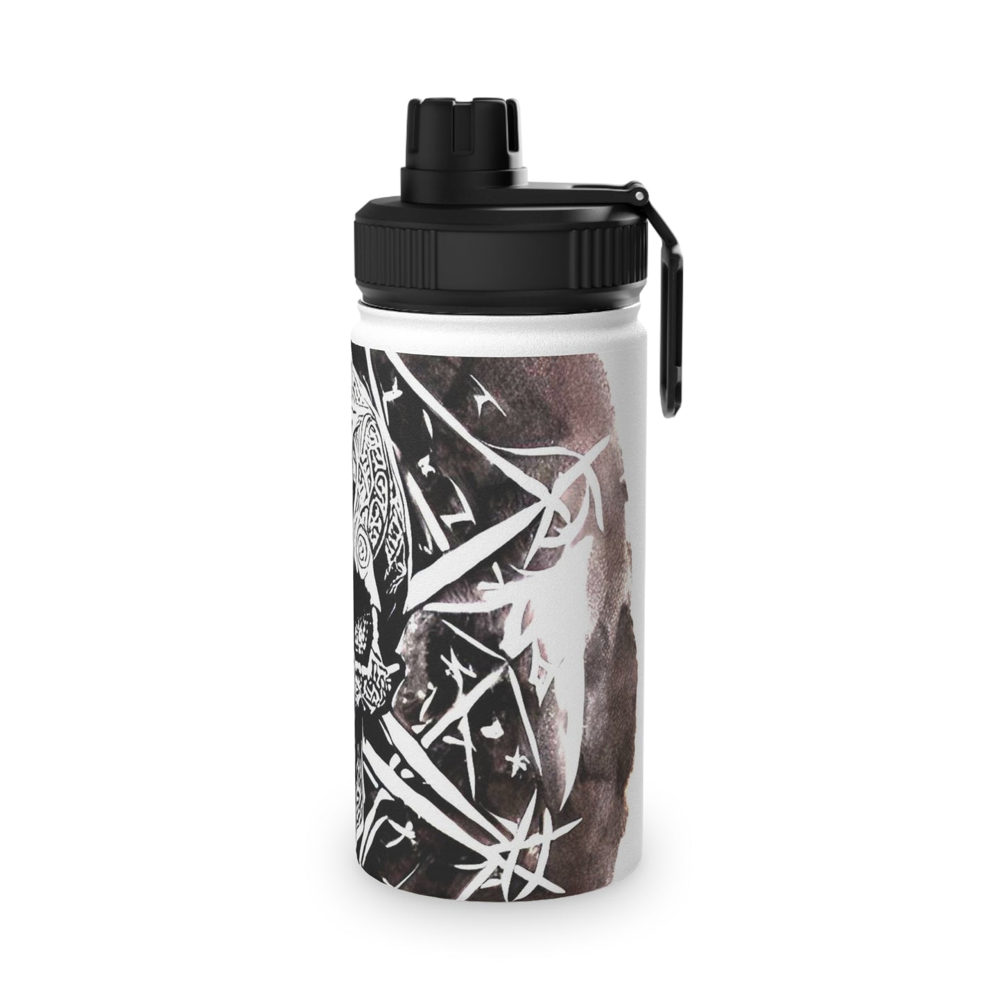 Pentagram Skull Stainless Steel Water Bottle, Sports Lid