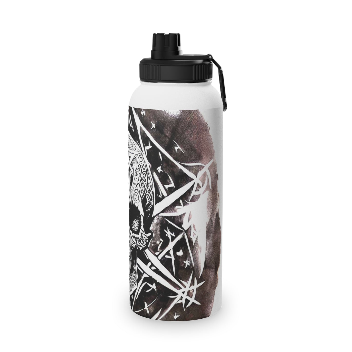 Pentagram Skull Stainless Steel Water Bottle, Sports Lid