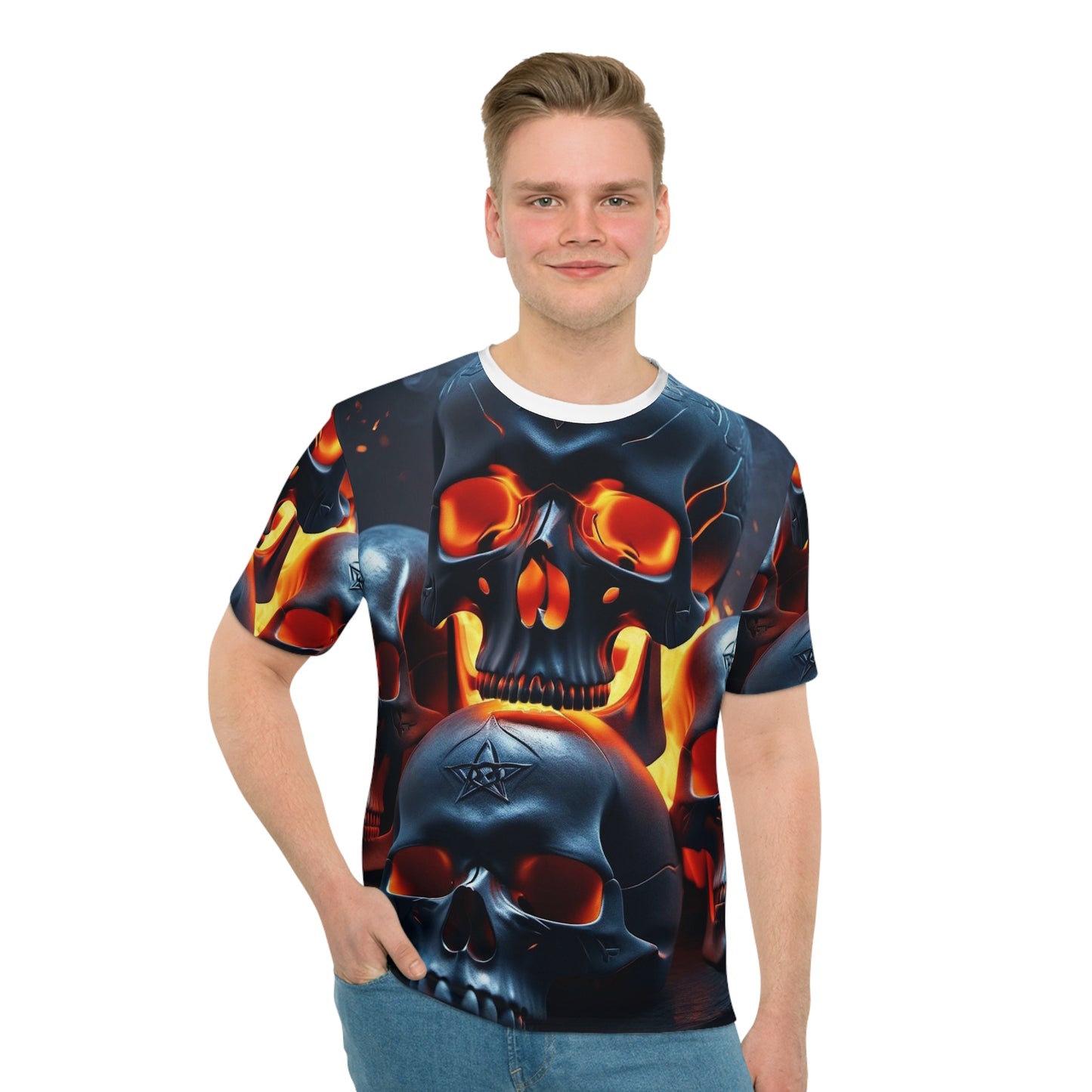 Fire skull Men's Loose T-shirt (AOP)