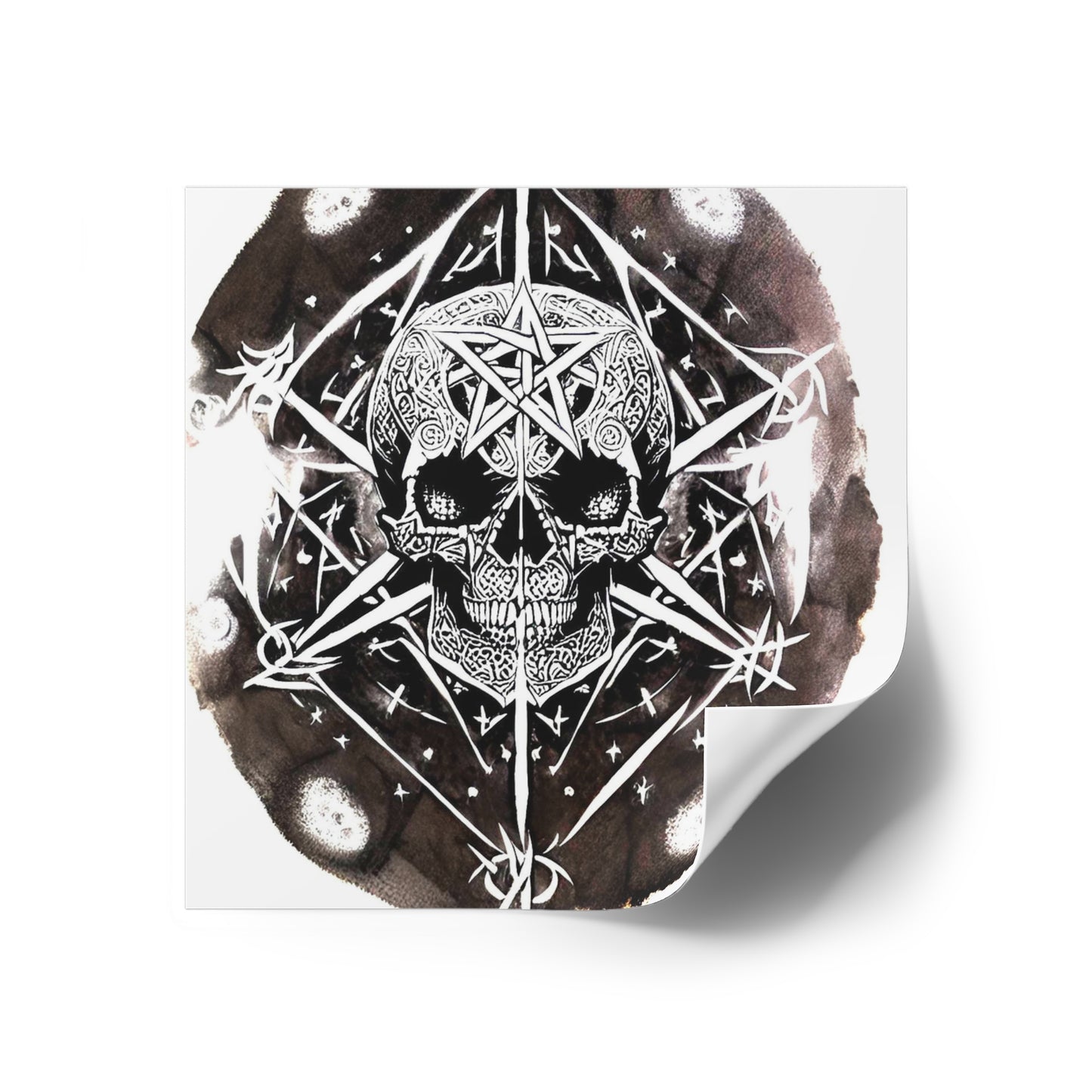 Pentagram Skull Laminate Stickers, Square