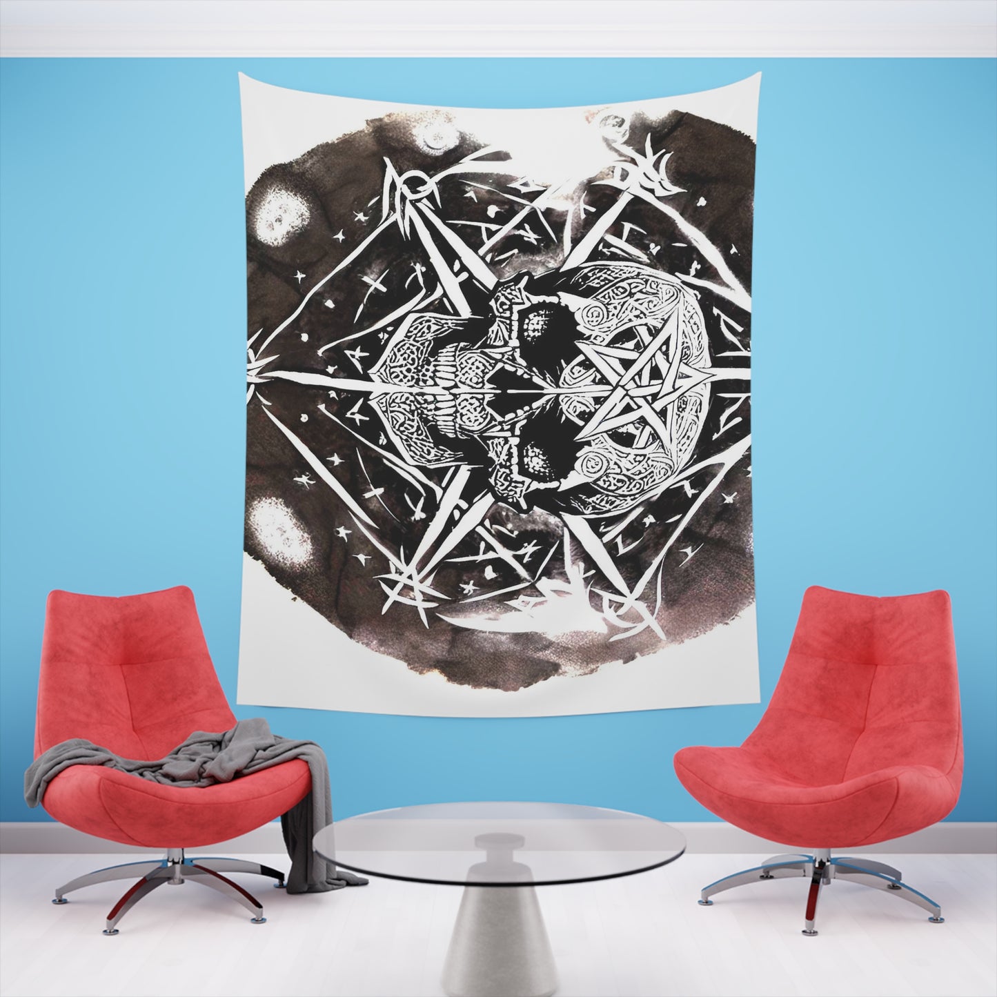 Pentagram Skull Printed Wall Tapestry