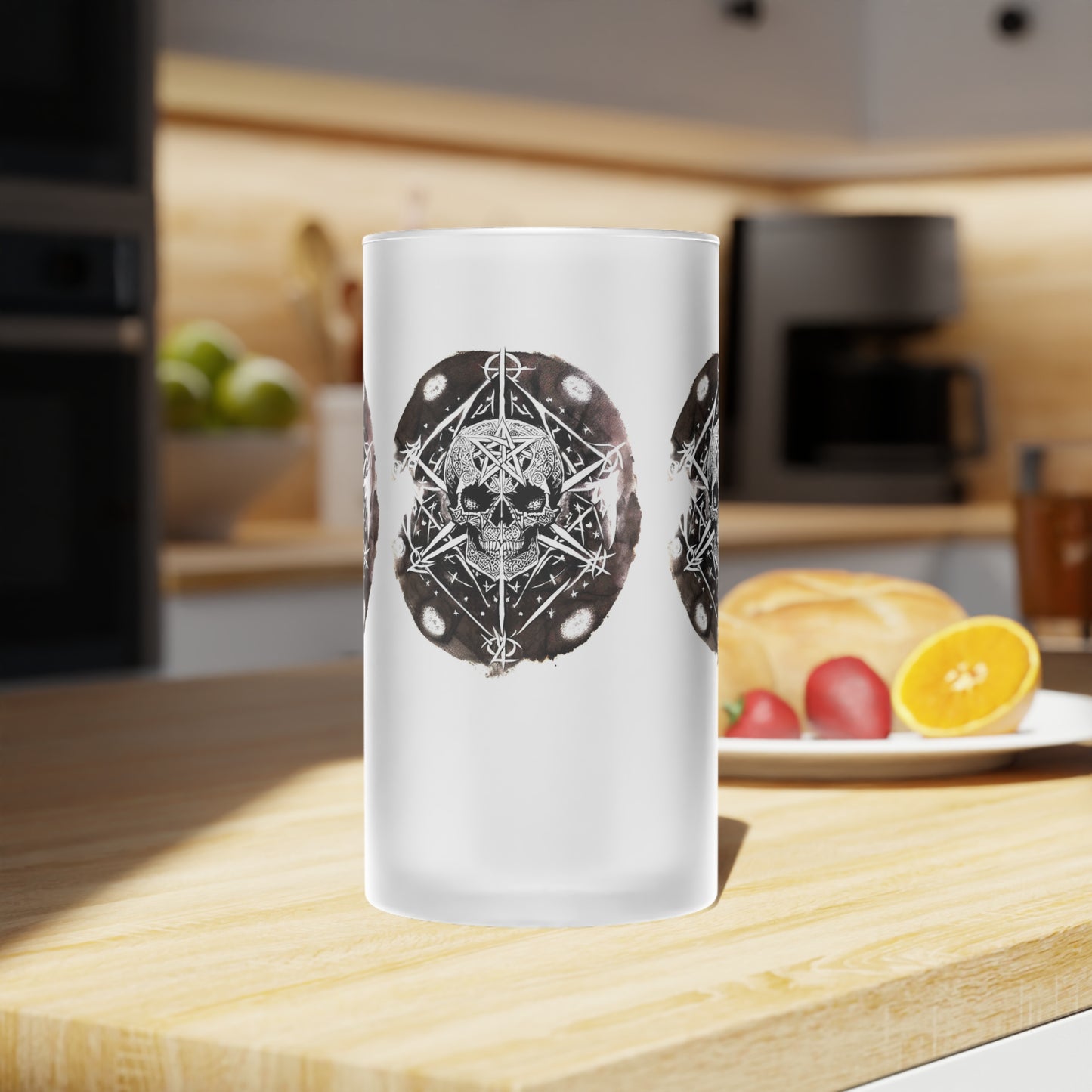 Pentagram Skull Frosted Glass Beer Mug