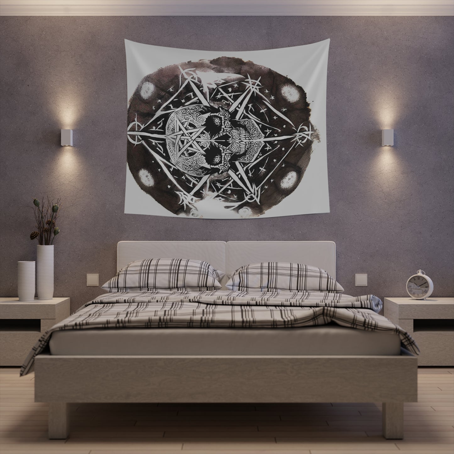 Pentagram Skull Printed Wall Tapestry