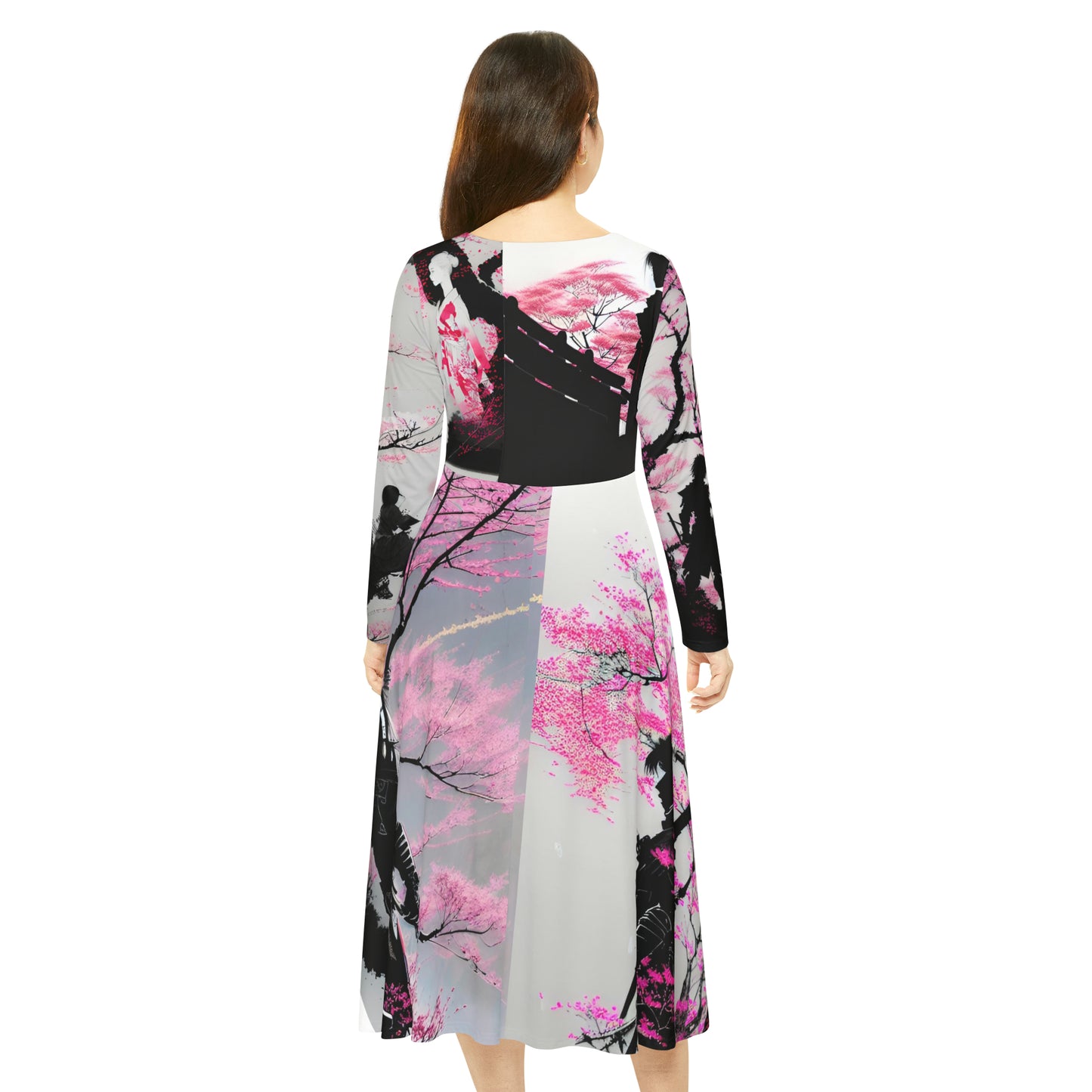 Cherry Blossom Women's Long Sleeve Dance Dress (AOP)