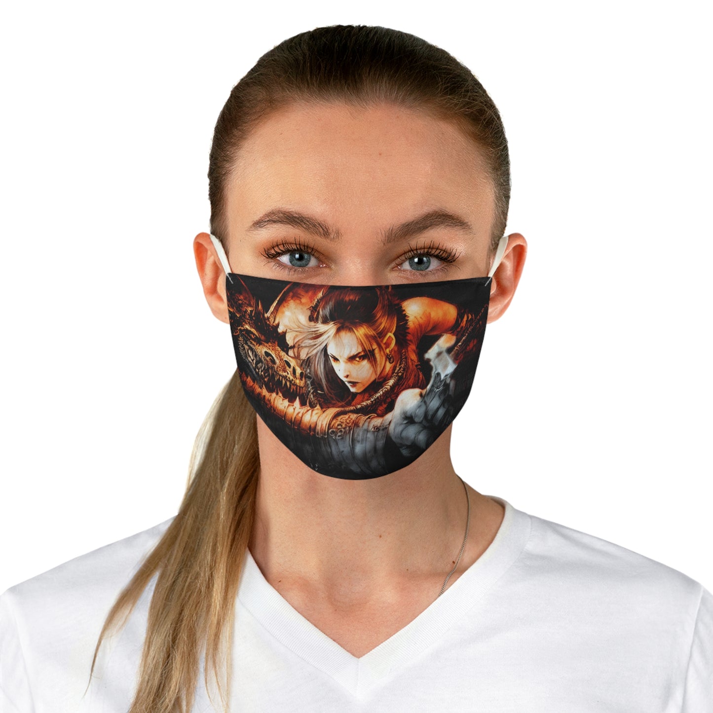 Dragon and woman Fabric Face Mask